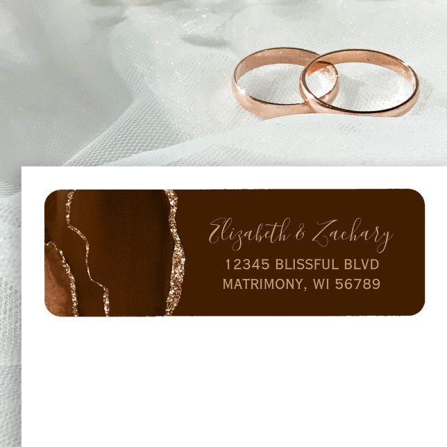 Mocha Gold Agate Brown Wedding Return Address Label (Creator Uploaded)