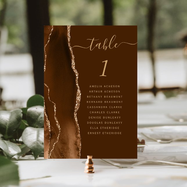 Mocha Gold Agate Brown Wedding Table Number (Creator Uploaded)