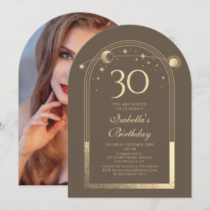 Mocha Gold Celestial 30th Birthday Photo Invitation