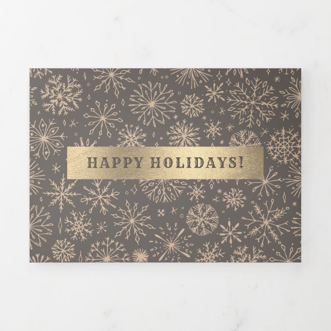 Mocha Gold Holiday Multi Photo Tri-Fold Card (Cover)