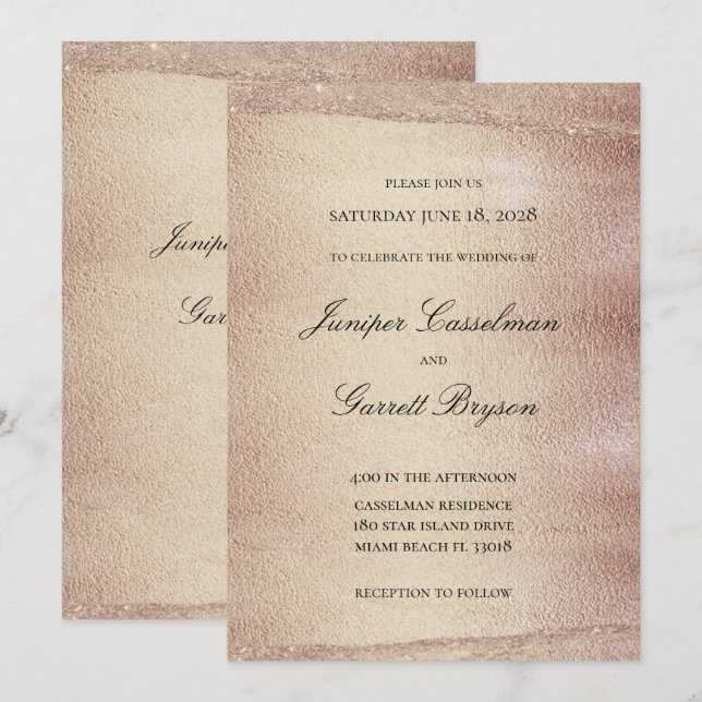 Mocha Gold Rhapsody Wedding Elegant Sparkling Gold Invitation (Front/Back)