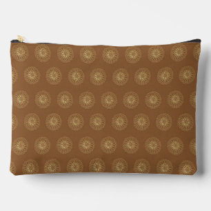 Mocha Golden Zinnia Flower Medallions Accessory Pouch