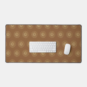 Mocha   Golden Zinnia Flower Medallions Desk Mat