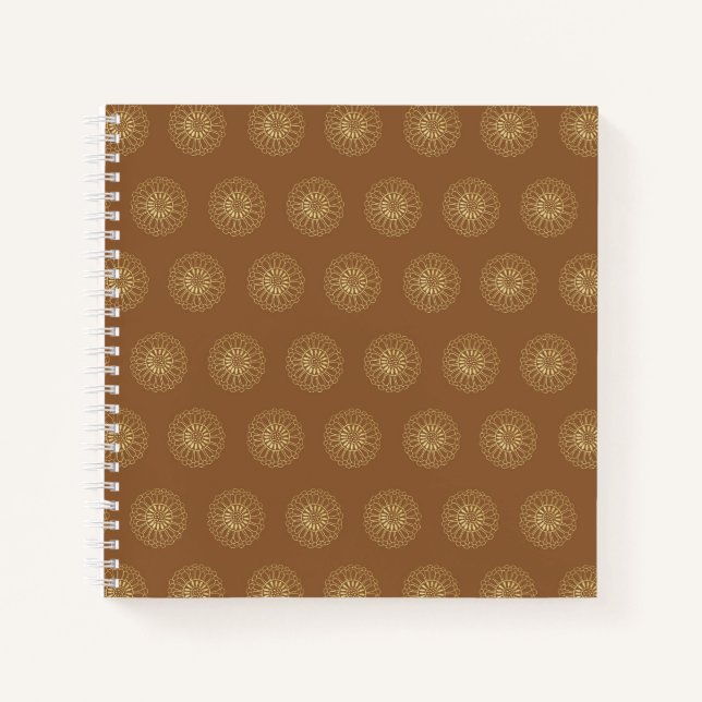 Mocha | Golden Zinnia Flower Medallions Notebook (Front)