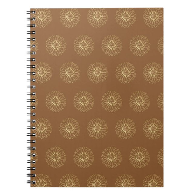 Mocha | Golden Zinnia Flower Medallions Notebook (Front)