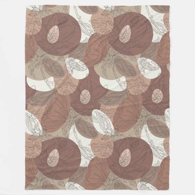  Mocha Hibiscus Botanical Harmony Large Fleece Blanket (Front)