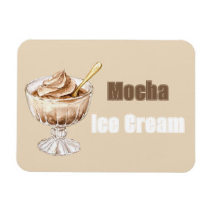 Mocha Ice Cream Bowl Gold Spoon Magnet