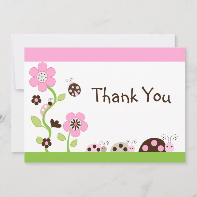 Mocha Ladybug Girl Baby Shower Thank You Card (Front)