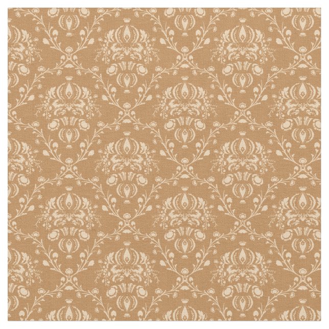 Mocha Latte Brown Damask Fabric (Close Up)