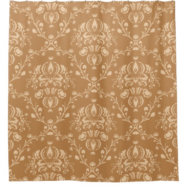Mocha Latte Brown Damask Shower Curtain (Front)