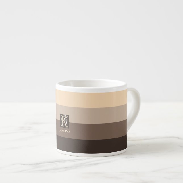 Mocha Latte Colour Palette Stripes Monogram Espresso Cup (Front Right)