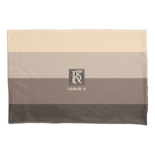 Mocha Latte Colour Palette Stripes Monogram Pillowcase