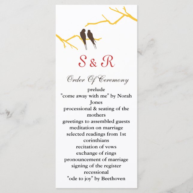 mocha lovebirds Wedding program (Front)