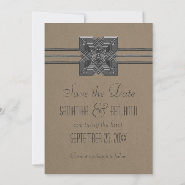 Mocha Medallion Border Save the Date Invite (Front)