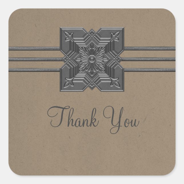 Mocha Medallion Border Thank You Stickers (Front)