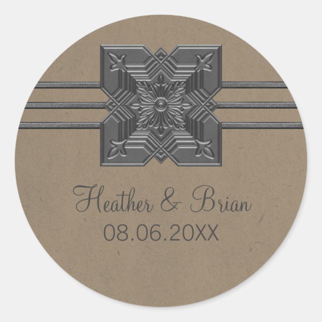 Mocha Medallion Border Wedding Stickers (Front)