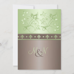 Mocha, Mint Floral Monogram Wedding Invitation