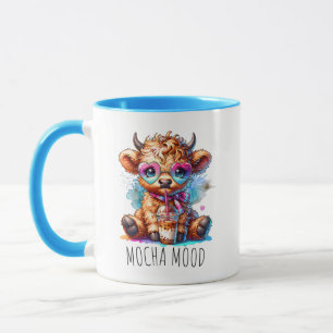 Mocha Mood Cute Highland Cow Coffee Design Mug