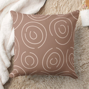 Mocha Mousse Abstract Hand-Drawn Doodle Circles Cushion