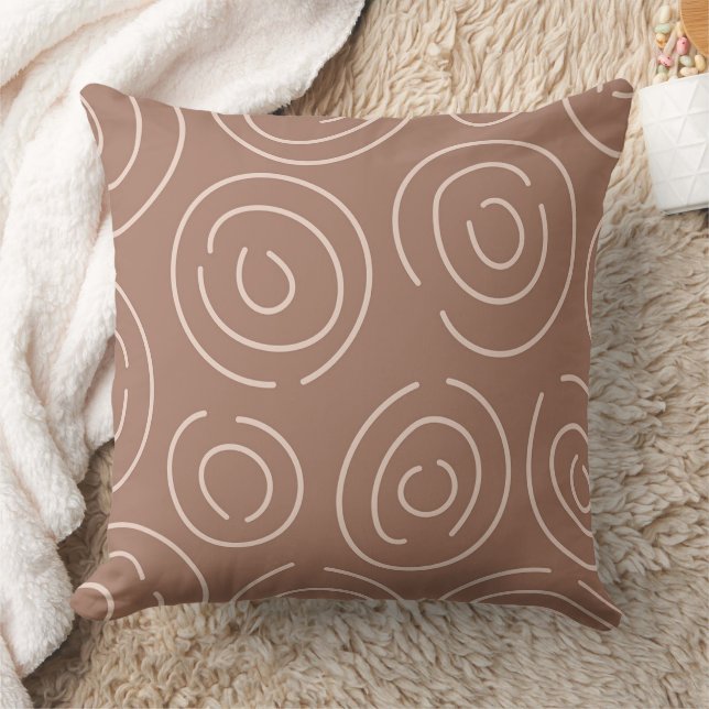Mocha Mousse Abstract Hand-Drawn Doodle Circles Cushion (Blanket)
