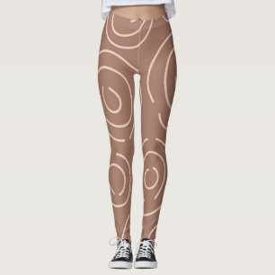 Mocha Mousse Abstract Hand-Drawn Doodle Circles Leggings
