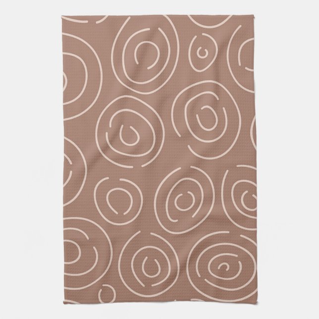 Mocha Mousse Abstract Hand-Drawn Doodle Circles Tea Towel (Vertical)