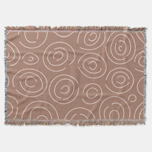 Mocha Mousse Abstract Hand-Drawn Doodle Circles Throw Blanket