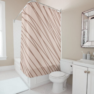 Mocha Mousse Abstract Hand-Drawn Doodle Line Shower Curtain