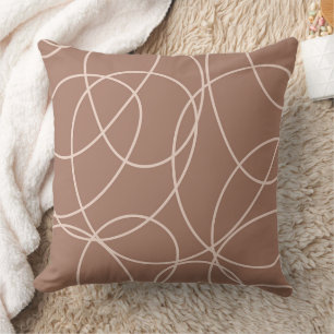 Mocha Mousse Abstract Hand-Drawn Doodles (1) Cushion