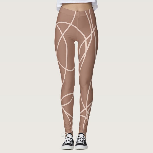 Mocha Mousse Abstract Hand-Drawn Doodles (1) Leggings (Front)