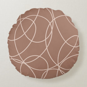 Mocha Mousse Abstract Hand-Drawn Doodles (1) Round Cushion