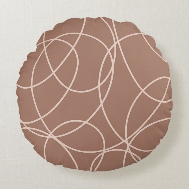 Mocha Mousse Abstract Hand-Drawn Doodles (1) Round Cushion (Front)