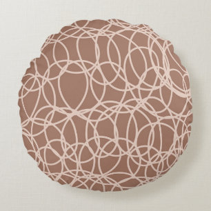 Mocha Mousse Abstract Hand-Drawn Doodles (2) Round Cushion