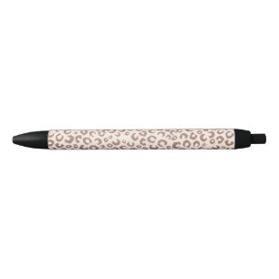 Mocha Mousse and Cream Tan Leopard Pattern Black Ink Pen