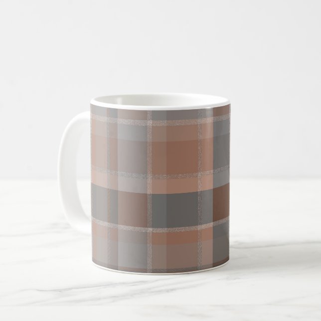 Mocha mousse and grey chequered coffee mug (Front Left)