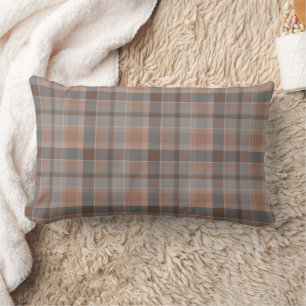 Mocha mousse and grey chequered lumbar cushion