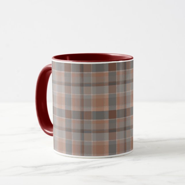 Mocha mousse and grey chequered mug (Front Left)