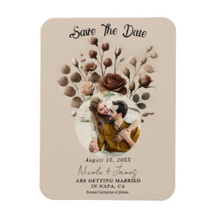 Mocha Mousse Beige Brown Floral Save The Date  Magnet