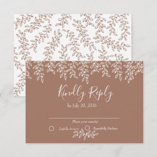 Mocha Mousse Boho Botanical Elegant Wedding RSVP Card