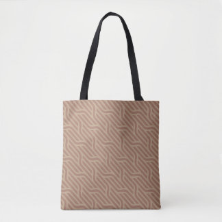 Mocha Mousse Brown Buffed Beige Wavy Line Pattern Tote Bag