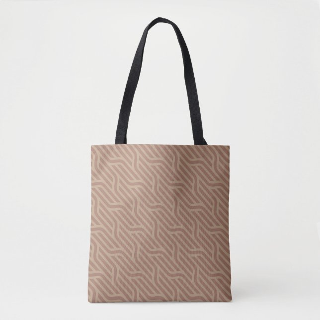 Mocha Mousse Brown Buffed Beige Wavy Line Pattern Tote Bag (Front)
