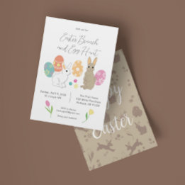 Mocha mousse Bunnies Easter bruch and egg hunt Invitation