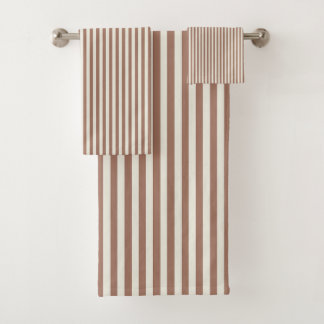 Mocha Mousse Cannoli Cream Vertical Stripe Pattern Bath Towel Set