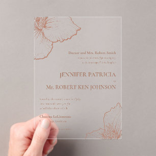 Mocha Mousse Clematis Botanical  Formal Wedding Acrylic Invitations