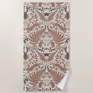 Mocha mousse forest/Woodland animals and plants Beach Towel