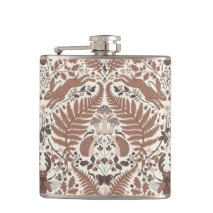 Mocha mousse forest/Woodland animals and plants Hip Flask
