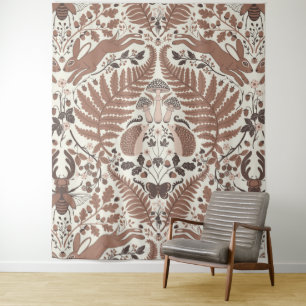 Mocha mousse forest/Woodland animals and plants Tapestry