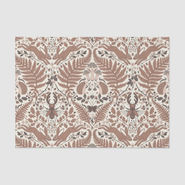 Mocha mousse forest/Woodland animals and plants Tissue Paper (Front)