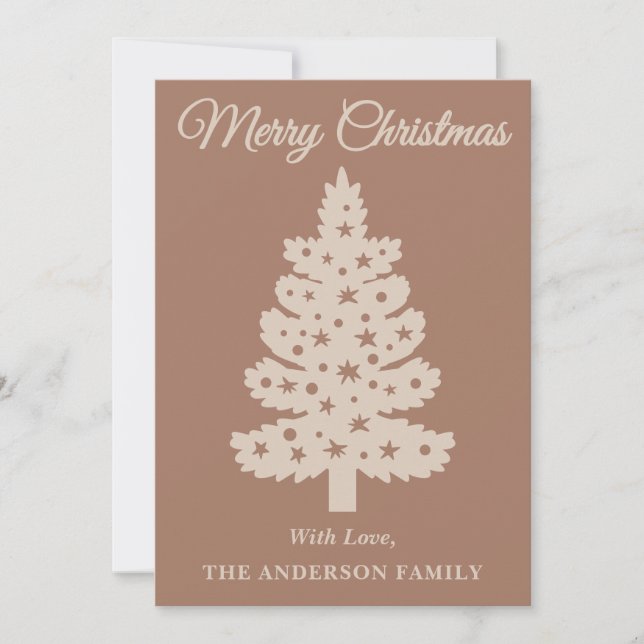Mocha Mousse Handwritten Script Christmas Tree Holiday Card (Front)