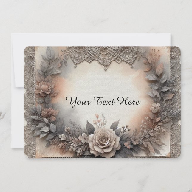 Mocha Mousse Hues Floral  with Lace  Invitation (Front)